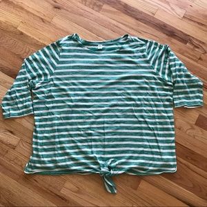 Plus Green Striped Tie Front Tee